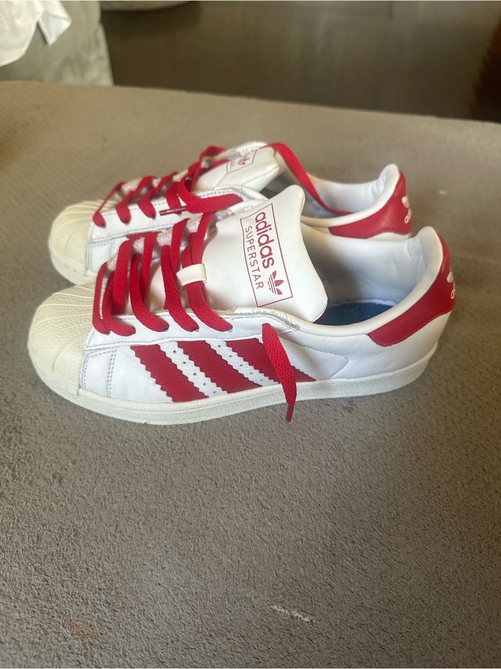 adidas Kids Superstar Sneakers - White with Red Trim